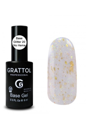 База для гель-лака каучуковая Grattol 20 Rubber Base Glitter, 9 мл