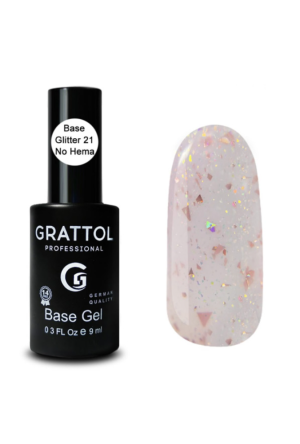 База для гель-лака каучуковая Grattol 21 Rubber Base Glitter, 9 мл