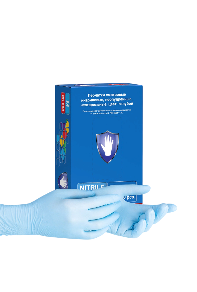 Перчатки нитриловые Safe&Care M голубые, 100пар/200шт